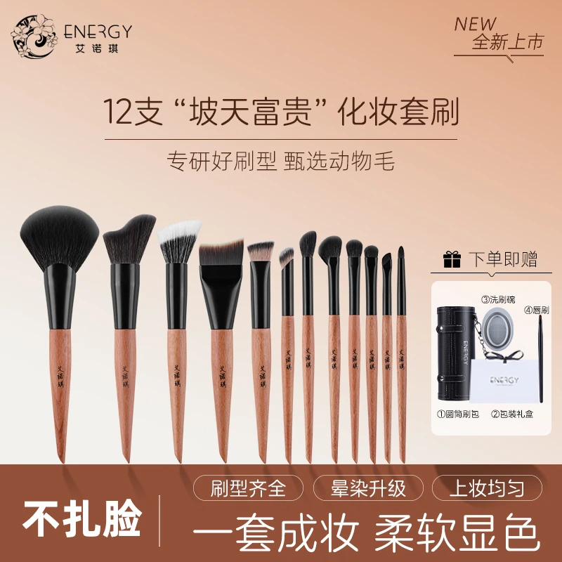 ENERGY/艾诺琪“坡”天富贵软毛动物毛化妆刷12支面部眼部粉底组合