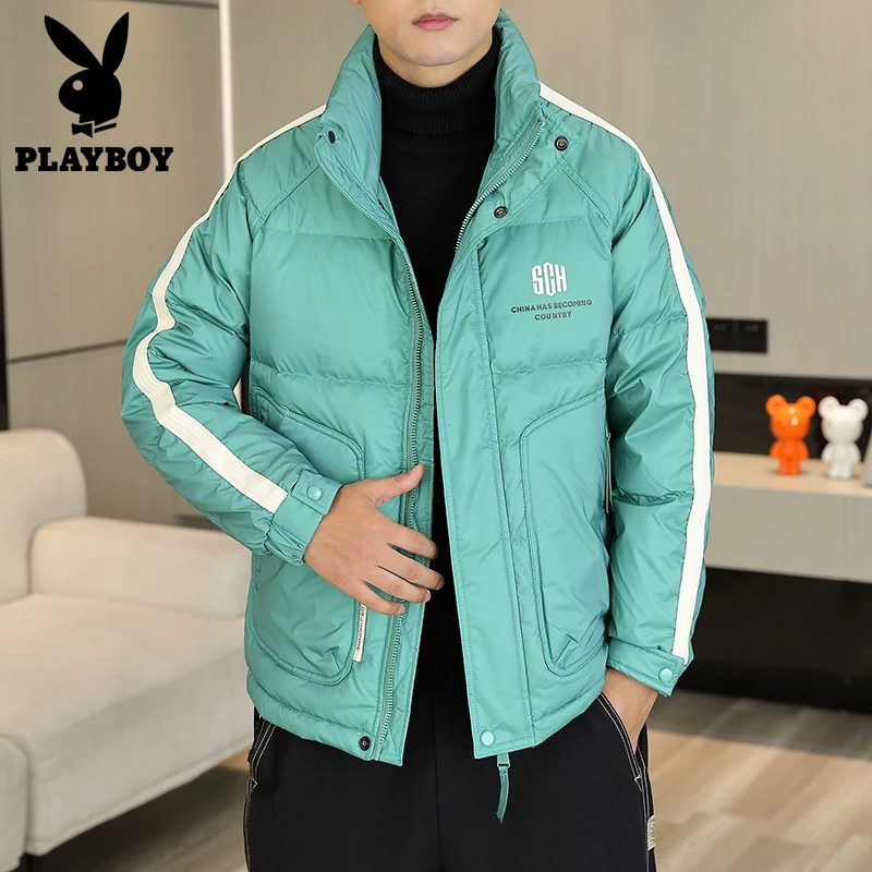 花花PLAYBOY公子保暖外套黑色羽绒服男2023冬季新款简约休闲风精