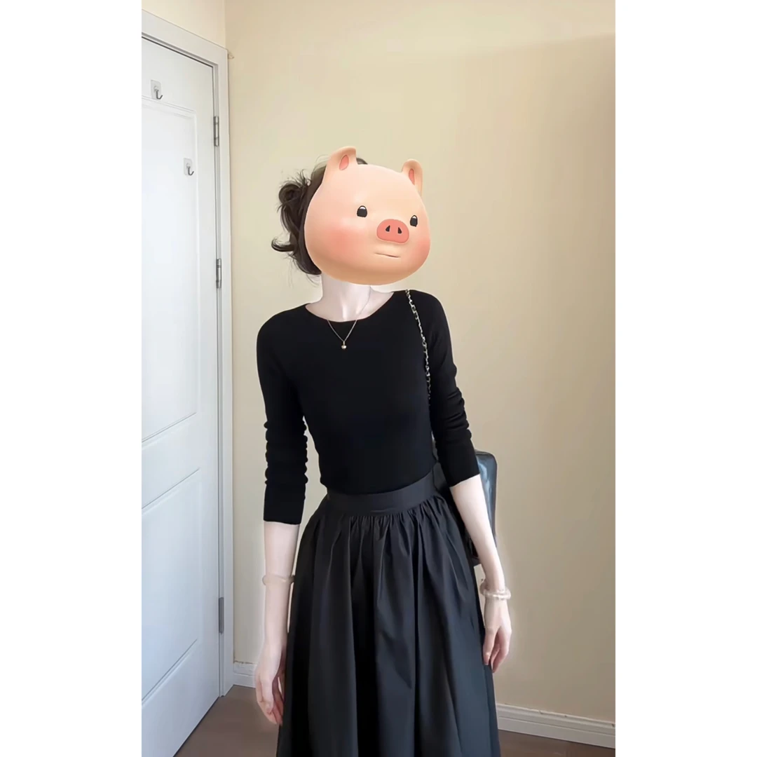 赫本风法式显瘦上衣黑色长袖连衣裙子2024新款高级感气质长裙套装