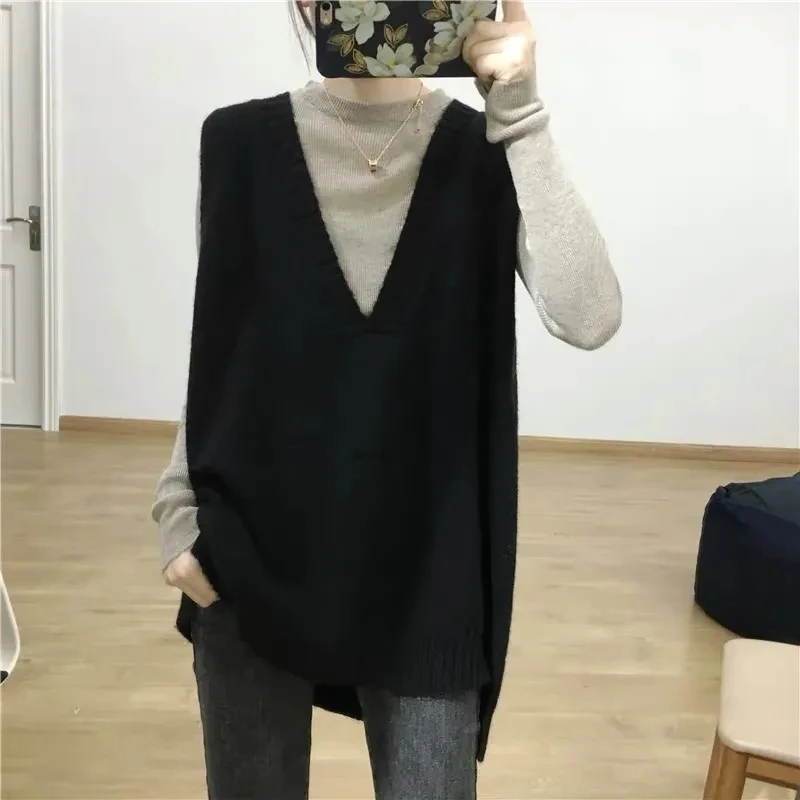 复古v领慵懒风针织马甲背心女秋季外搭宽松外穿无袖坎肩叠穿毛衣