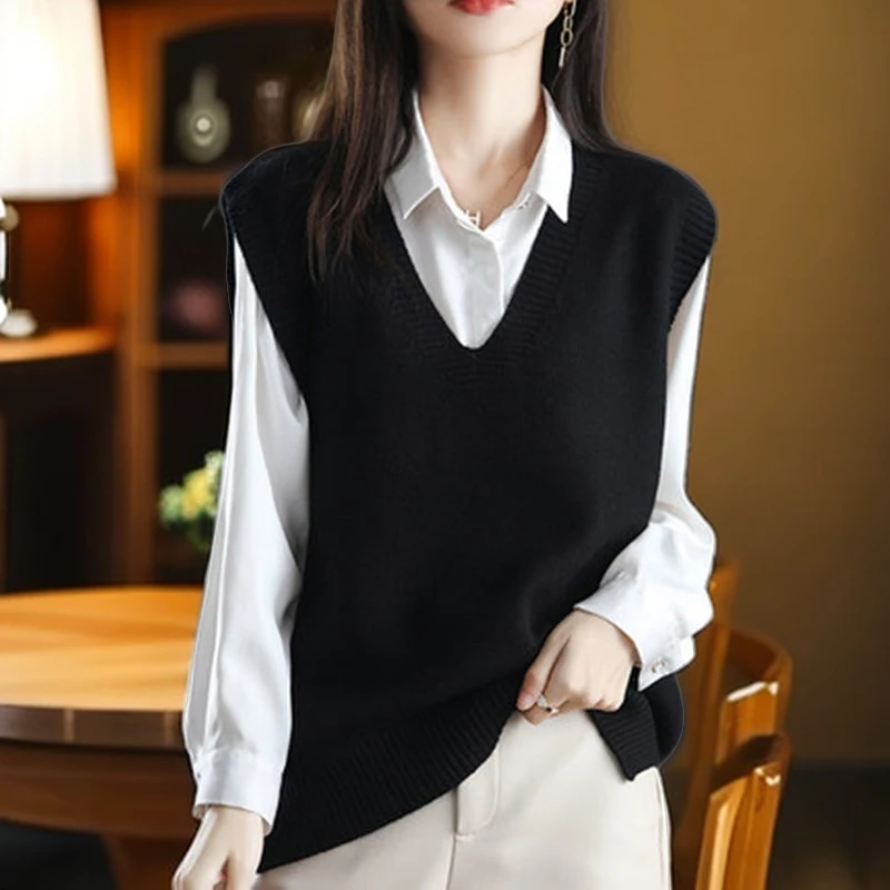 秋冬款叠穿新款宽松复古针织毛衣马甲女背心韩版百搭外穿外套