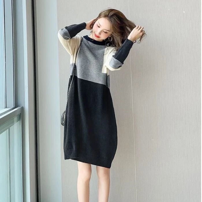 针织连衣裙女春秋内搭2022新款毛衣女装裙子秋季中长款裙打底裙子