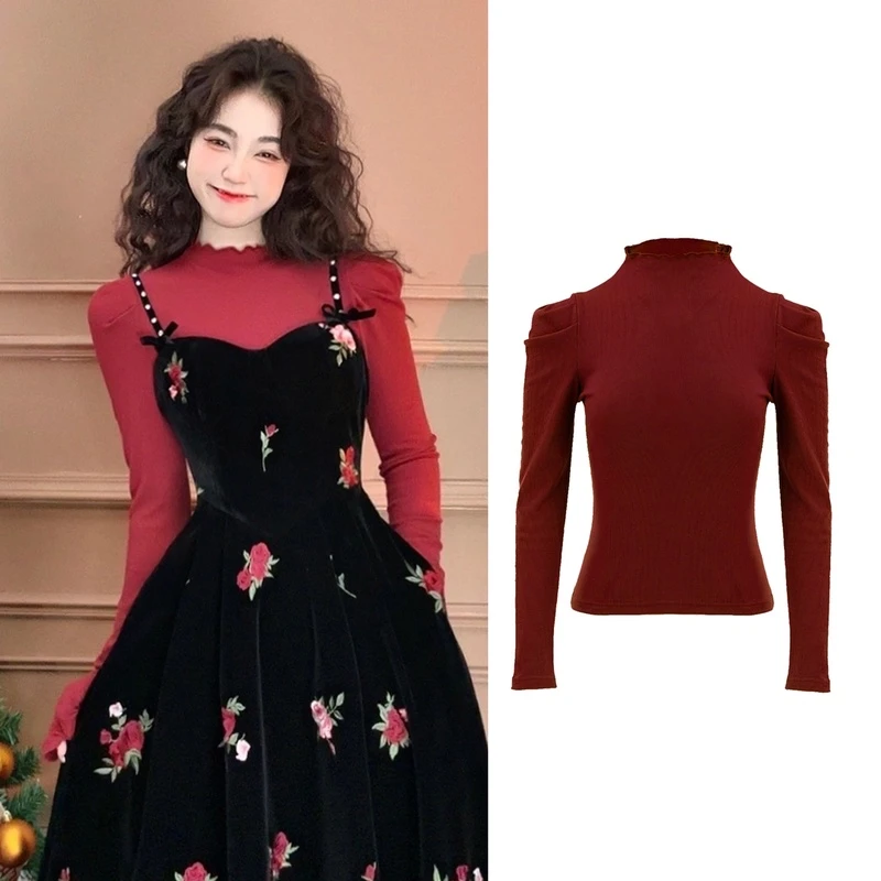 肖夫人家【百搭女王】多色弹力针织打底衫秋冬气质时尚千鸟格显瘦