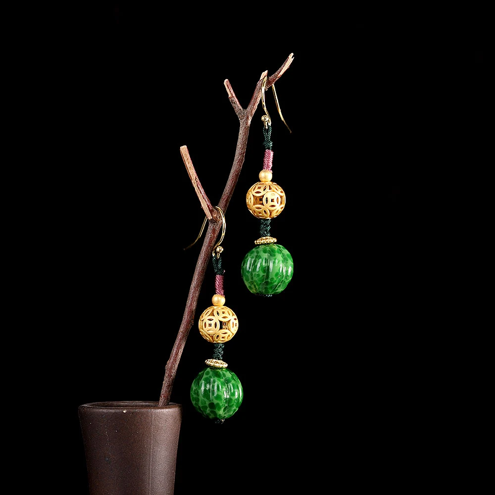 琉璃瓜皮设计饰品设计款镂空中式绿色简约民族风装饰品