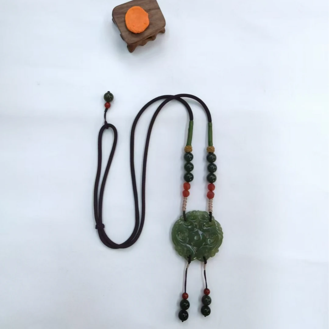 和田玉龙凤呈祥长款设计项链