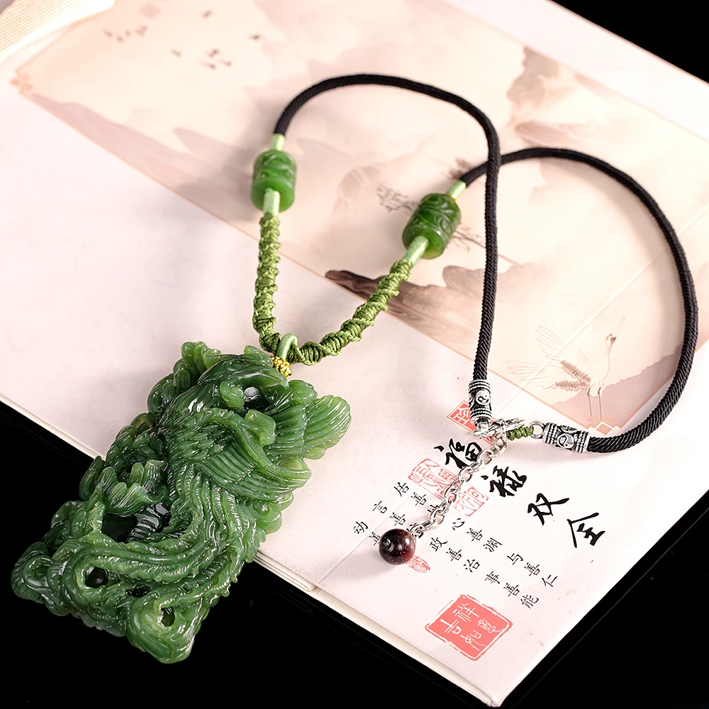 和田玉碧玉丹凤朝阳925银设计项链
