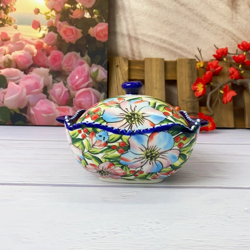 七彩花系列6.3英寸炖盅釉下彩手绘高温瓷家用