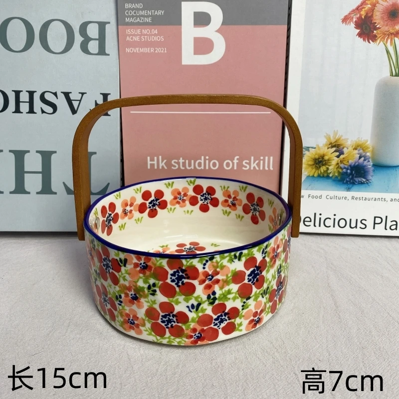 【曼朵朵】碧丝红樱系列6英寸提手水果蓝手绘陶瓷釉下彩