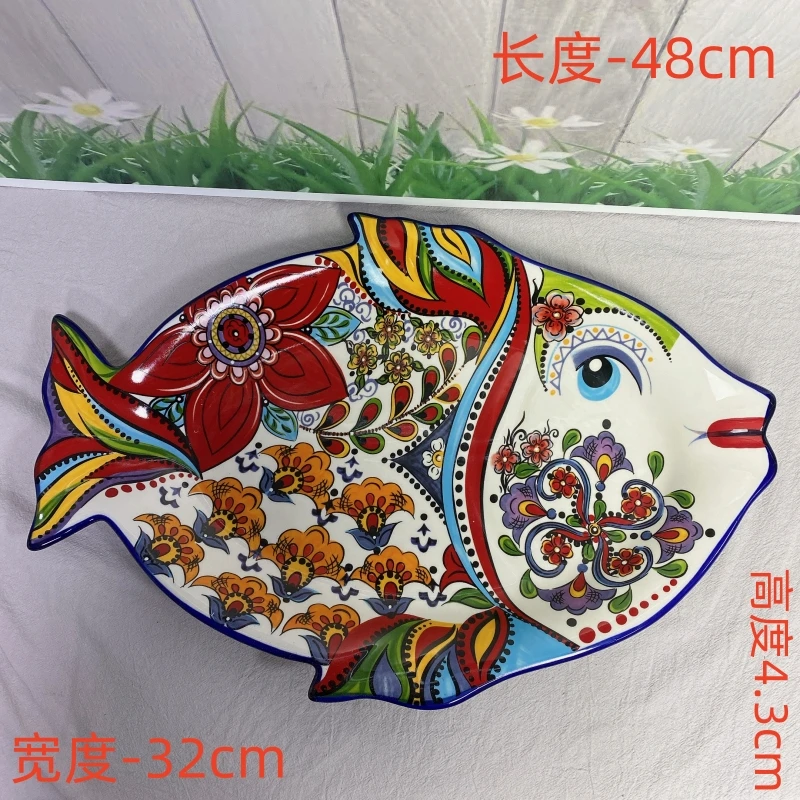 波西米亚系列红大鱼盘摆盘陶瓷外贸餐具