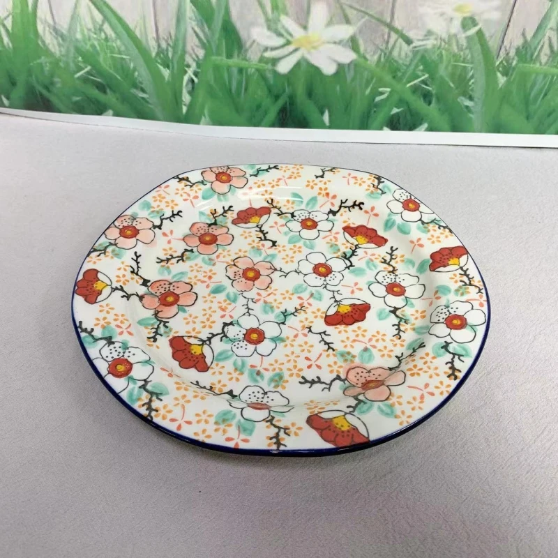 粉黛佳人系列8英寸浅盘手绘釉下彩陶瓷碗盘系列餐具