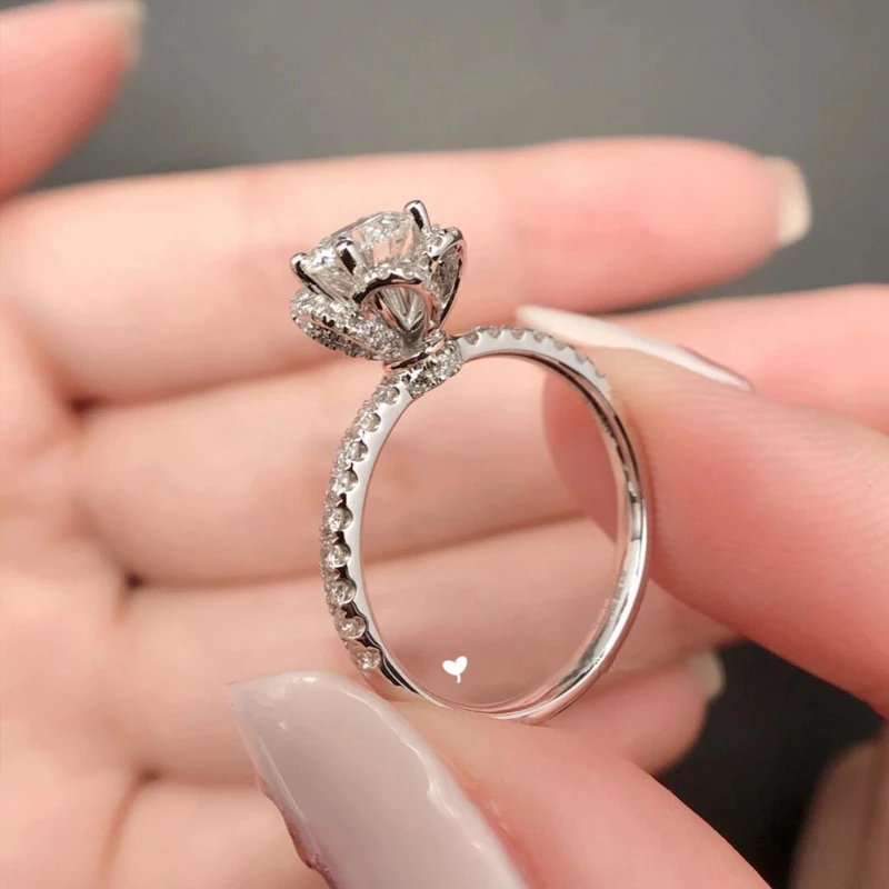 925银莫桑石银制品 〖 绽放女戒〗高品质莫桑石/合成碳硅石饰品