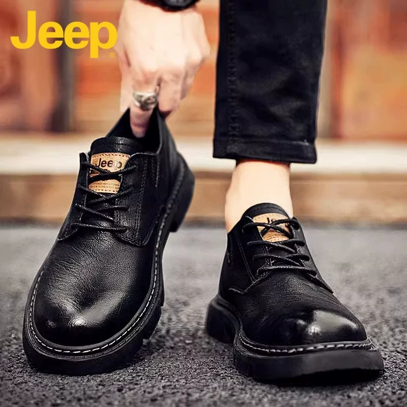 jeep吉普马丁靴男鞋秋春季2025新款英伦低帮款百搭休闲皮鞋子男士