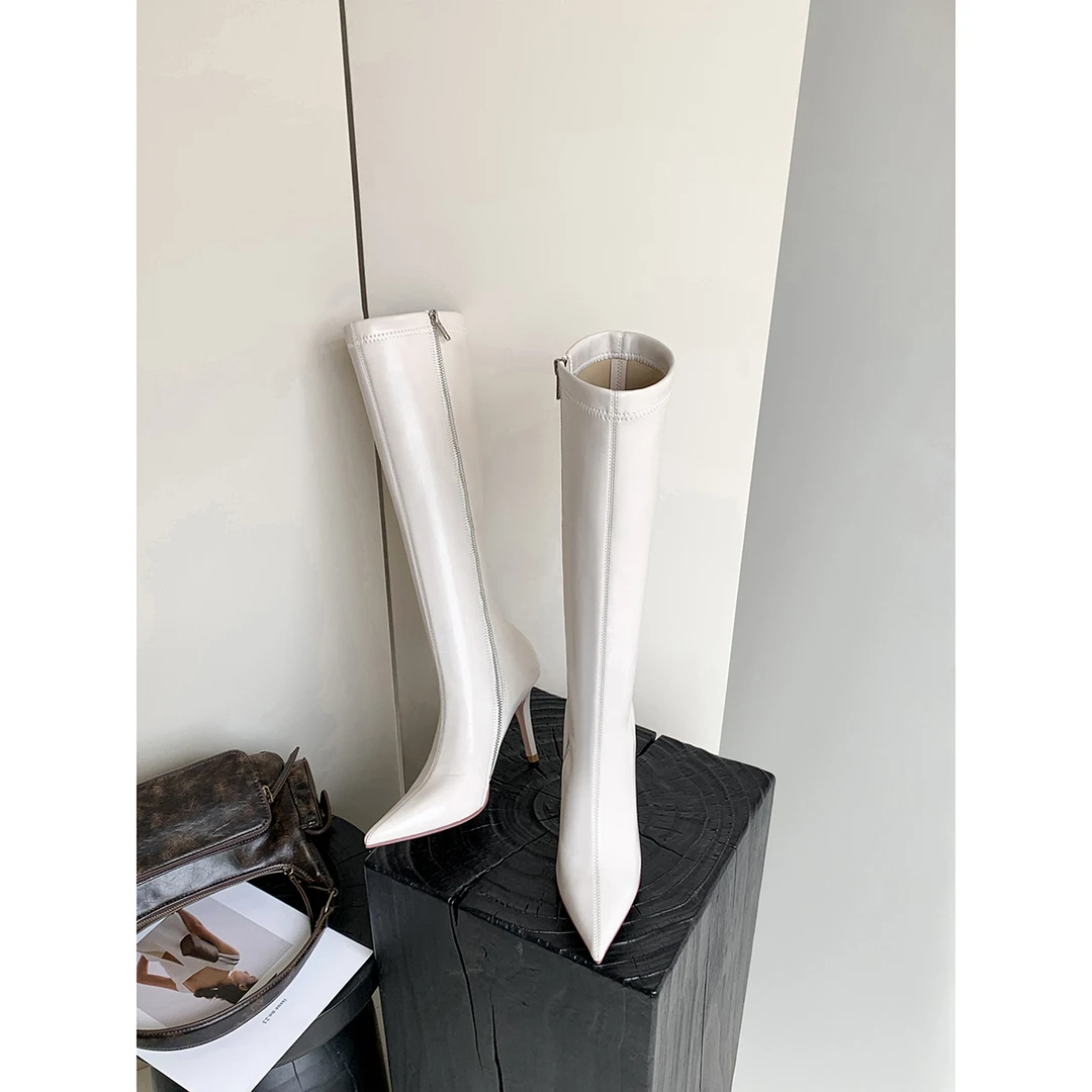 时尚尖头高跟长筒靴女细跟2023秋冬新款瘦瘦靴子高筒长靴洋气爆款