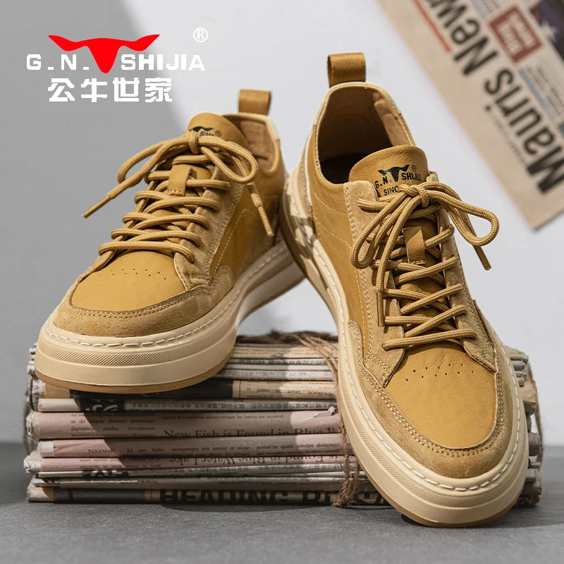 公牛世家男鞋夏季新款休闲板鞋男士鞋子复古运动时尚百搭低帮皮鞋