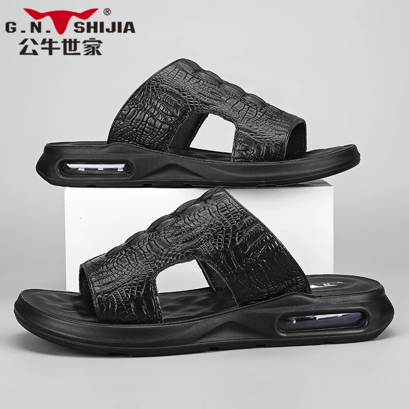 公牛世家拖鞋男夏季新款防滑厚底时尚潮流外穿凉拖防滑沙滩一字拖