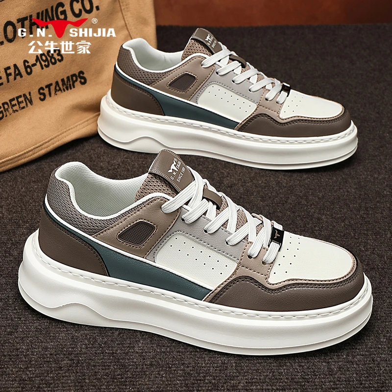 公牛世家男鞋秋冬低帮韩版小白板鞋男士厚底增高运动休闲工装潮鞋