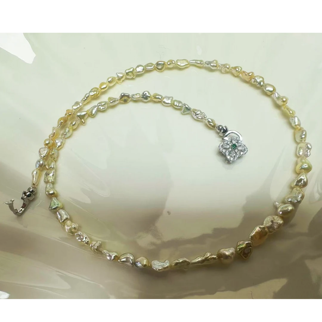 禧家天然海水珍珠澳白keshi4-5mm（8.36g）+S925银扣头项链轻奢时尚