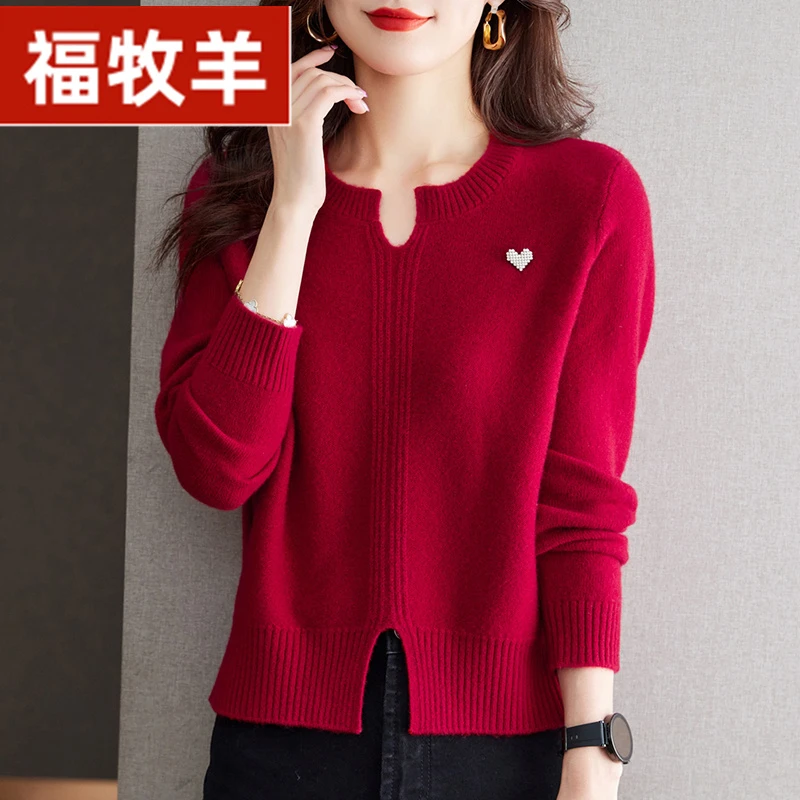 福牧羊小个子低圆领毛衣女秋冬冬季内搭短款上衣时尚针织打底衫