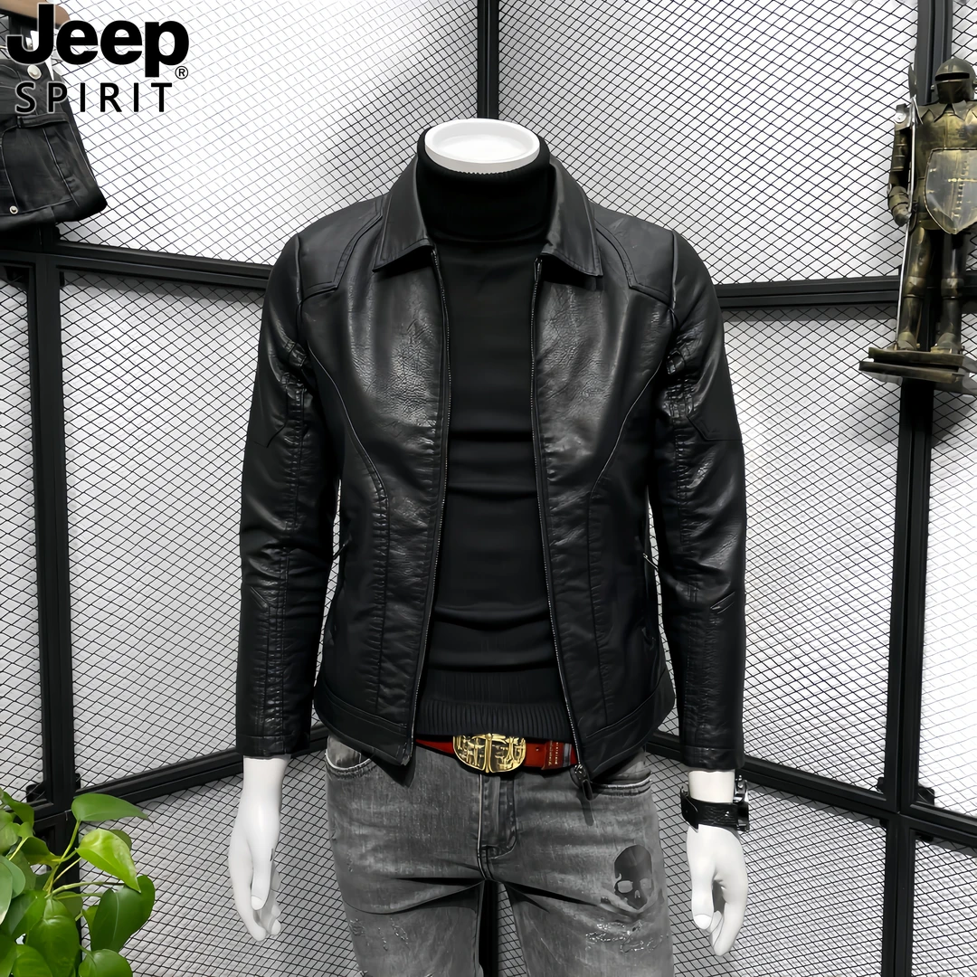 Jeep吉普男士皮衣潮流修身上衣百搭机车服男高档皮夹克行政上衣男