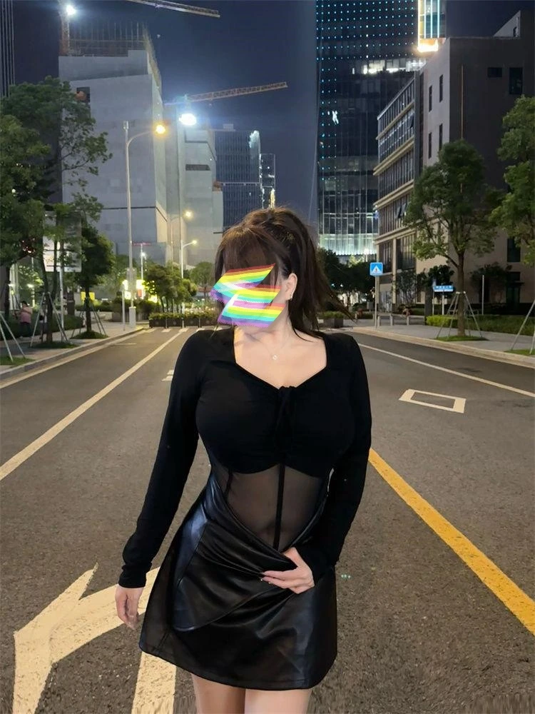 大码mm网纱拼接纯欲辣妹上衣御姐炸街小性感高腰显瘦半身裙两件套