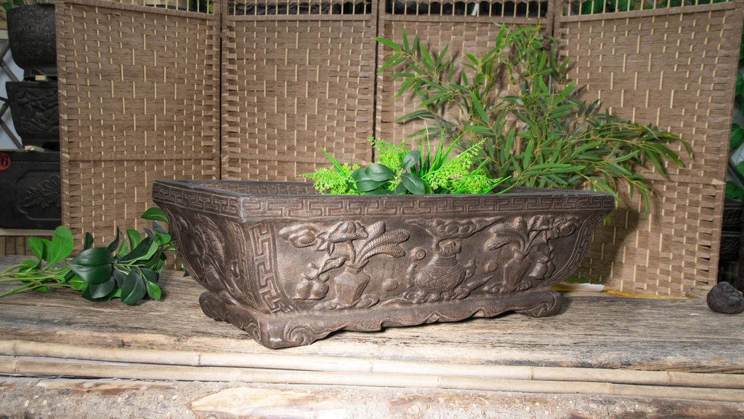 仿青石中国风禅意假山流水花盆桌面装饰摆件养鱼鱼缸底座花盆