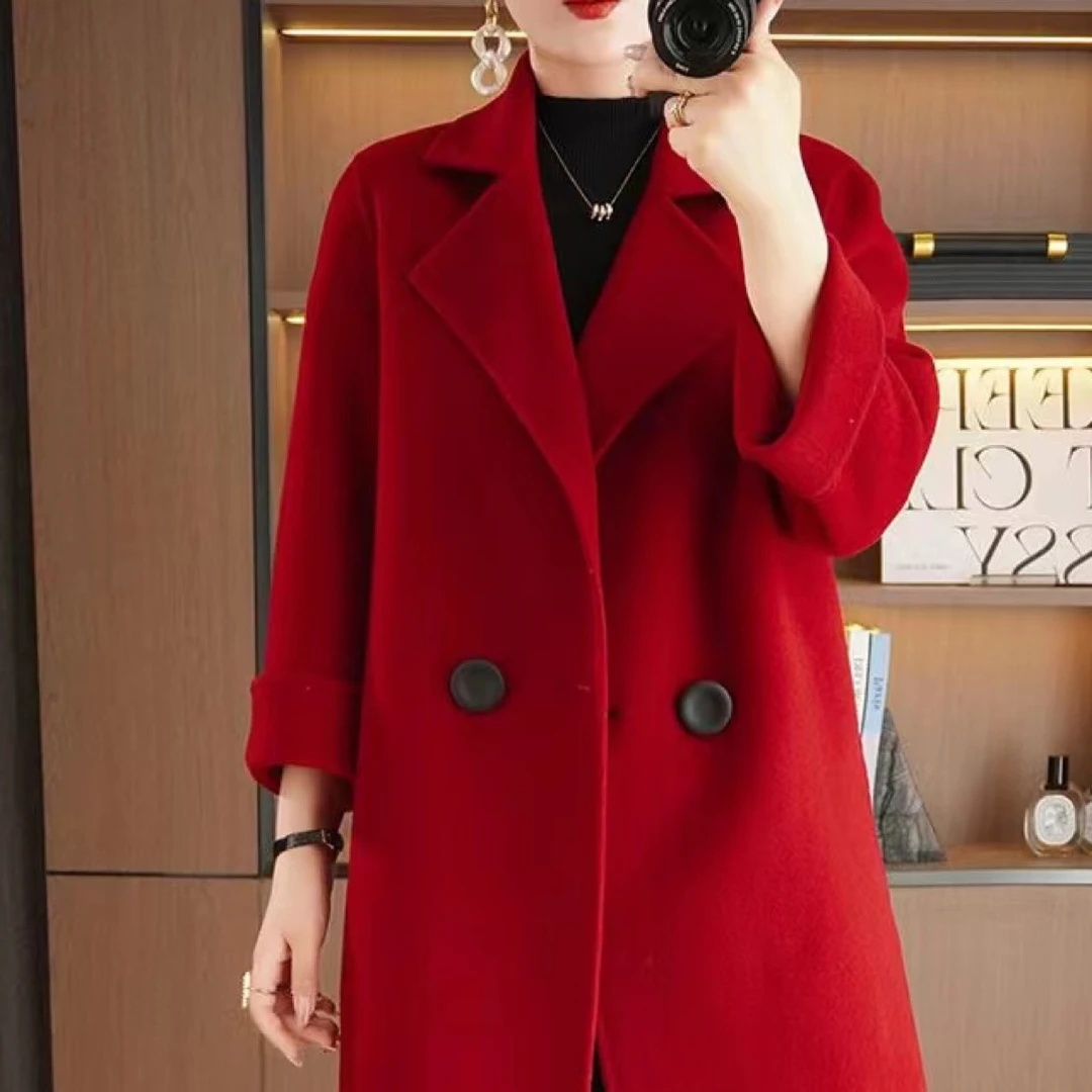 新年战袍双面100羊绒大衣外套纯羊毛气质时尚毛呢毛呢毛呢大衣女