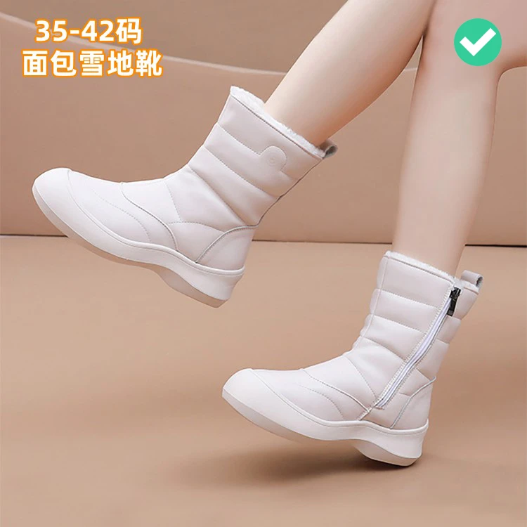厚绒过寒冬靴大码雪地靴女红黑纯白色中筒靴大棉面包靴子40-41-42