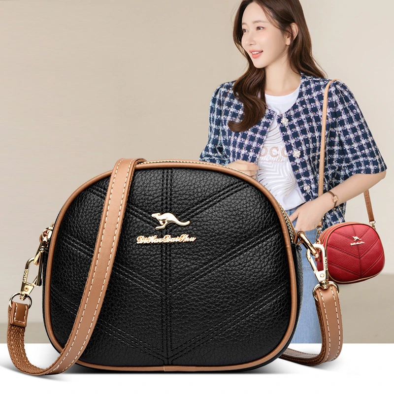 米琦袋鼠中年妈妈包包女2025新款百搭多层小包软皮手机斜挎单肩包