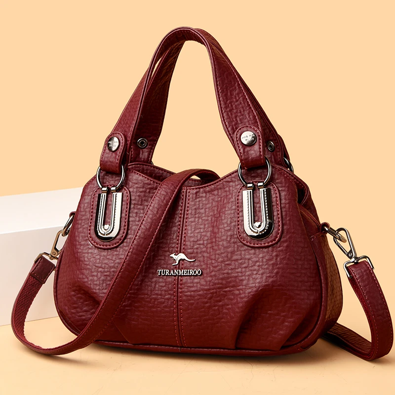 米琦袋鼠软皮大容量中年妈妈包手提包2025新款时尚女士简约斜挎包