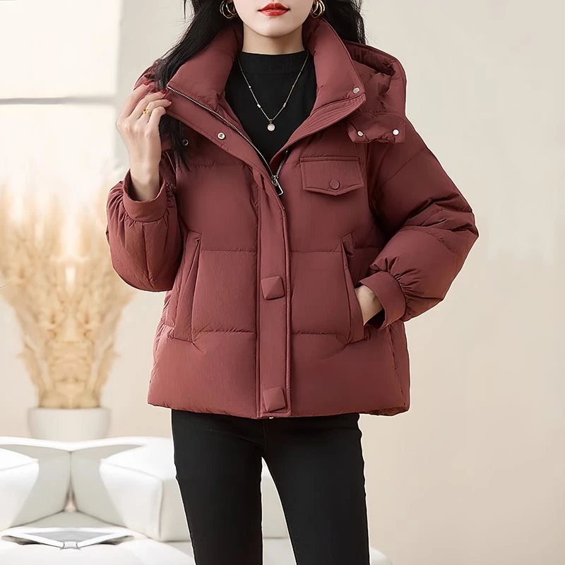 QS18保暖棉袄短款女士时尚休闲连帽宽松加厚韩版冬季