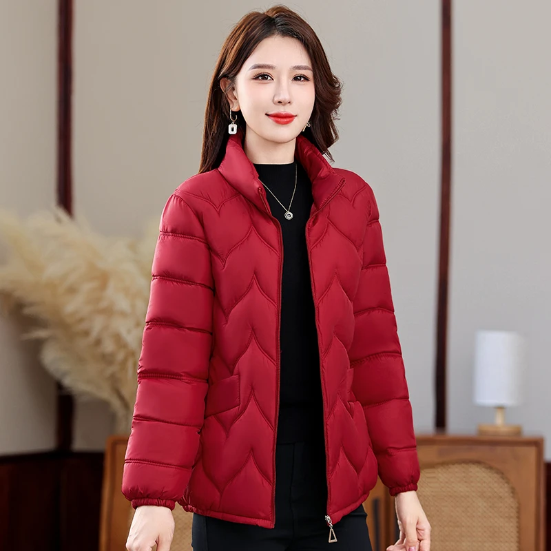 9875短款中老年棉服女时尚中年保暖加厚修身韩版立领冬季大码小棉