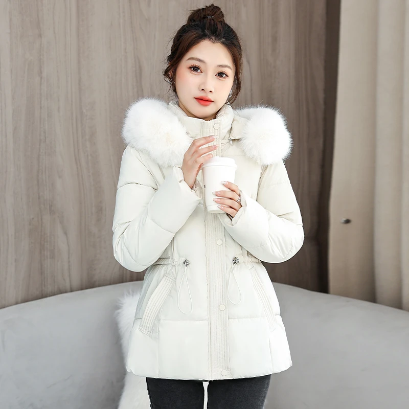 830短款时尚女士连帽棉服洋气修身加厚保暖韩版大毛领收腰百搭