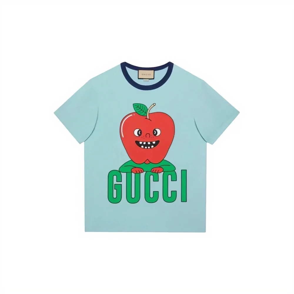 全新未使用 GUCCI古驰SS24字母logo苹果印花圆领短袖T恤男士夏季