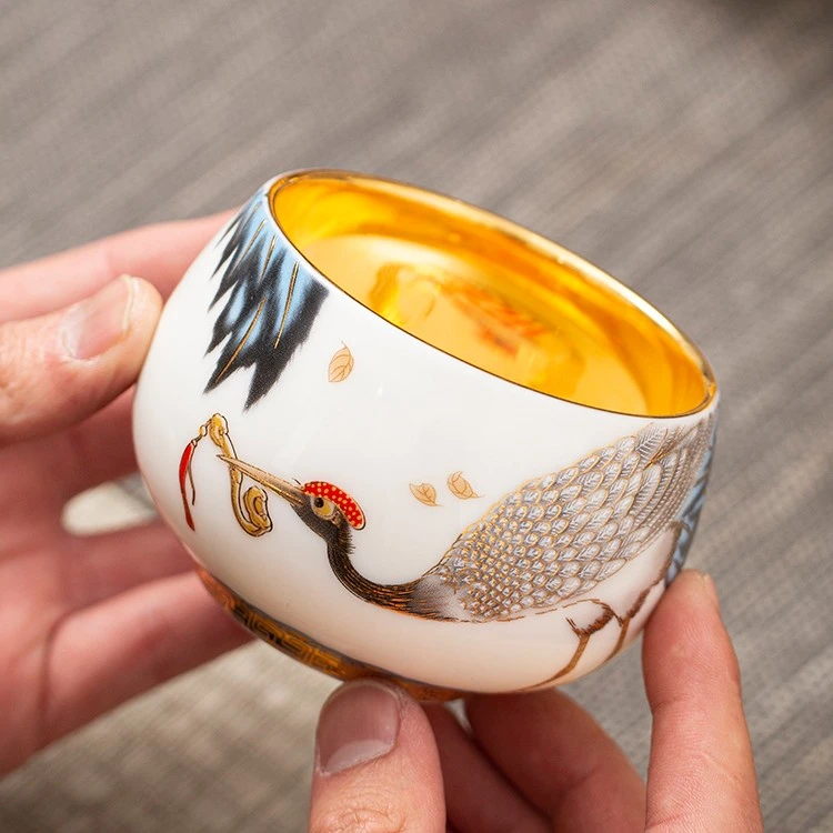 轻奢周鸿杰大师手工鎏24K纯金建盏主人茶具杯复古送长辈领导礼品