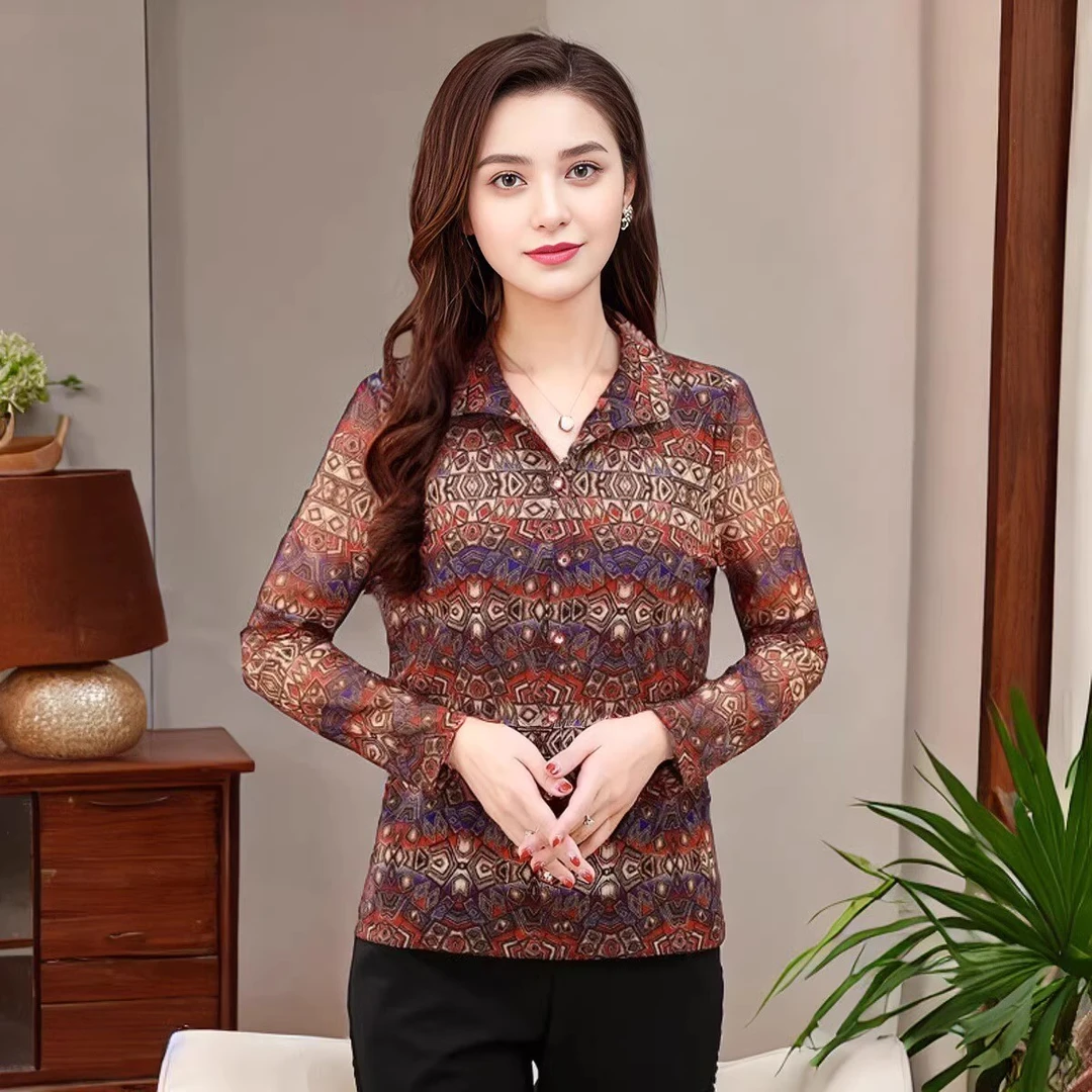 新款时尚中老年洋气女装上衣薄长袖速干台湾网纱小衫气质春秋显瘦