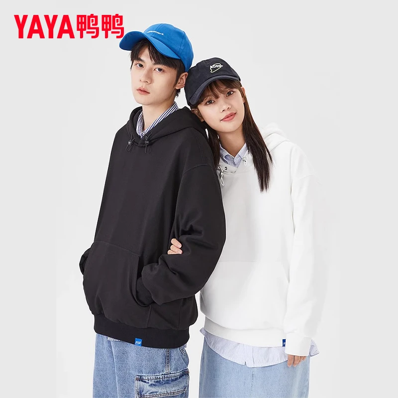 YAYA/鸭鸭羽绒卫衣情侣短款纯色韩版时尚休闲宽松上衣DYB00C0190