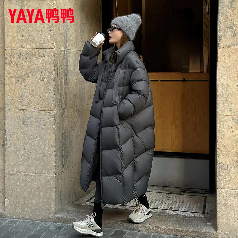 YAYA/鸭鸭90绒羽绒服女长款时尚韩版大被子气质厚外套YE4B618975E