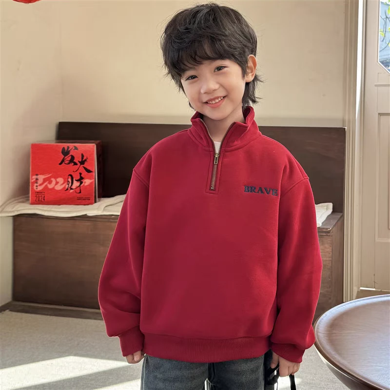 男童加绒卫衣2024冬季新款儿童休闲加厚绒衫中大童一体绒保暖上衣