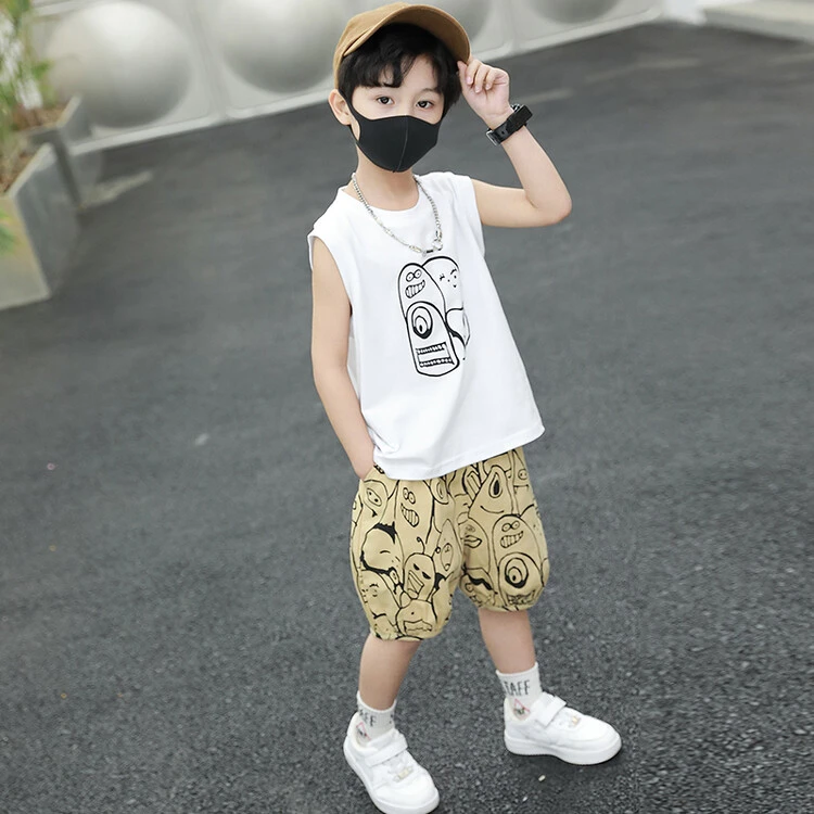 男童夏季背心套装2024新款儿童防蚊裤酷帅宝宝两件套网红衣服薄款