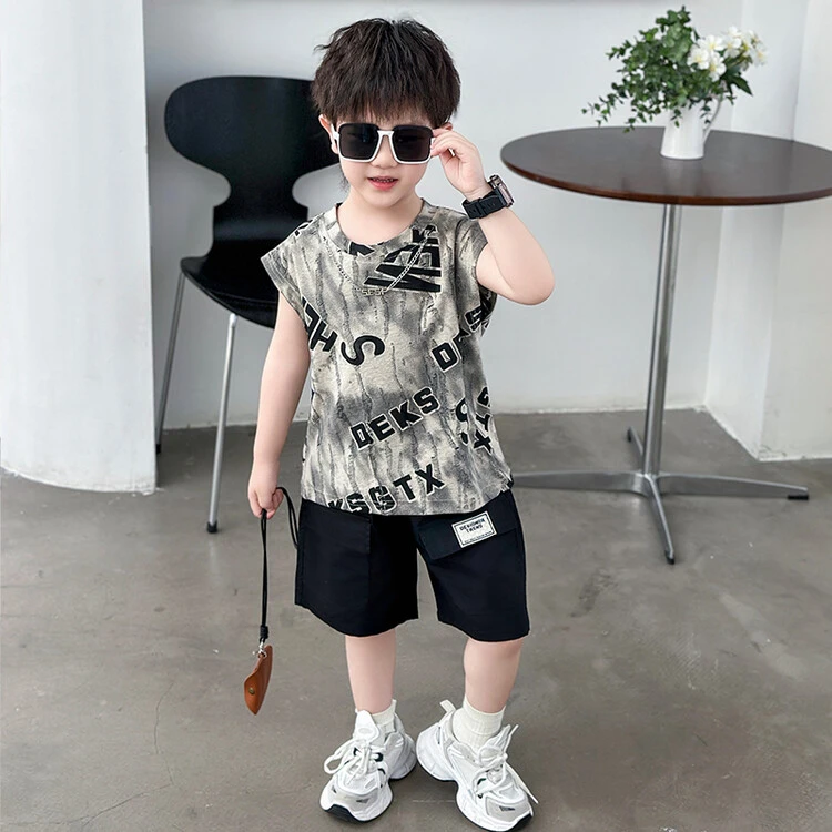 男童背心潮牌套装夏装新款宝宝夏季痞帅无袖儿童炸街两件套衣服潮