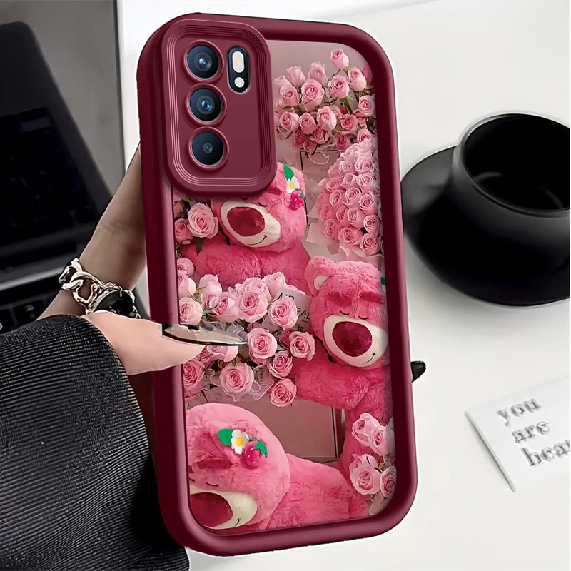 粉玫瑰草莓熊opporeno6手机壳全包高级感硅胶新款卡通男防摔软壳