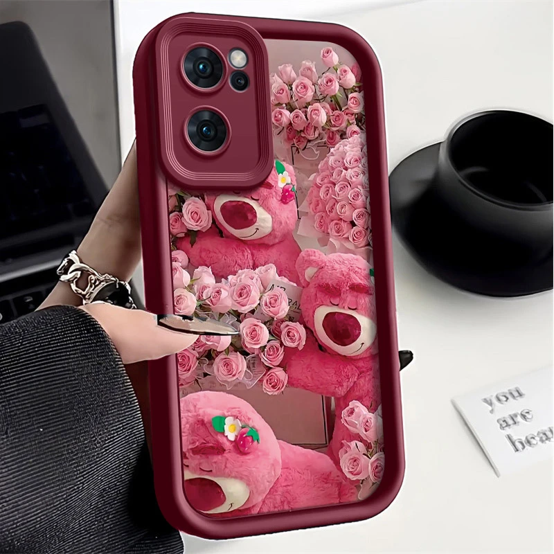 粉玫瑰草莓熊opporeno7手机壳全包高级感硅胶新款卡通男防摔软壳