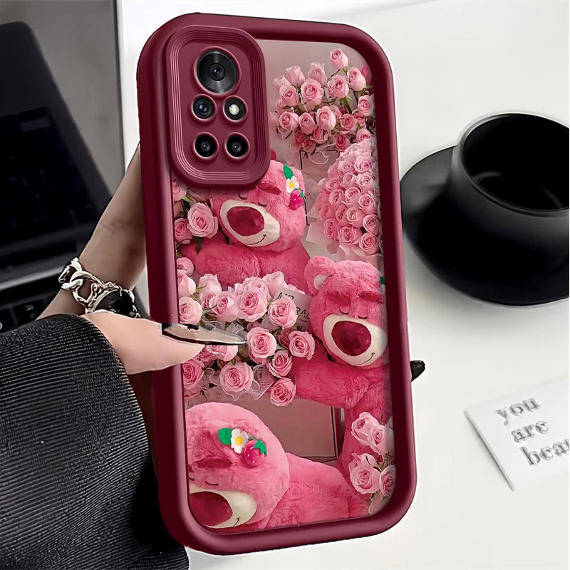 粉玫瑰草莓熊华为nova8手机壳全包高级感硅胶新款卡通男防摔软壳