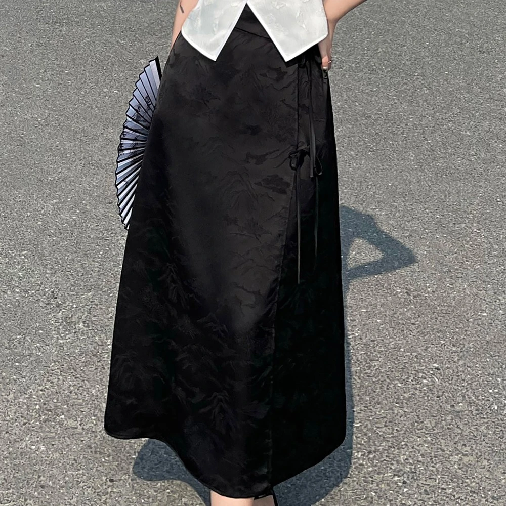 云鬓斜簪山峦起伏提花新中式国风半身裙百搭显瘦一片围裹式a字裙