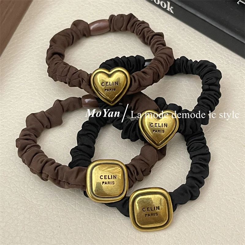 美拉德黑金小香风高级感发圈小肠圈女皮筋头绳简约丸子头发绳头饰