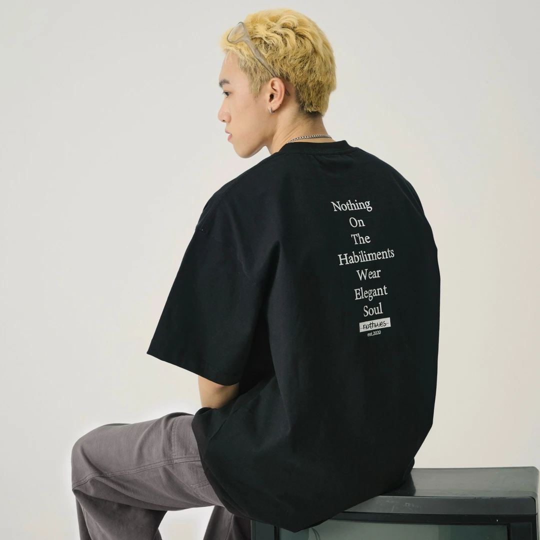 Nothwes 24ss标语原创纯色印花短袖重磅260克宽松百搭T恤国潮