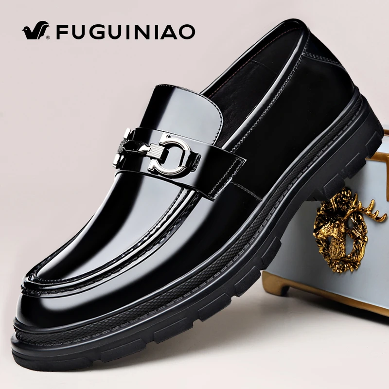 富贵鸟男鞋2025新款豆豆鞋商务正装皮鞋男真皮亮皮厚底高档乐福鞋
