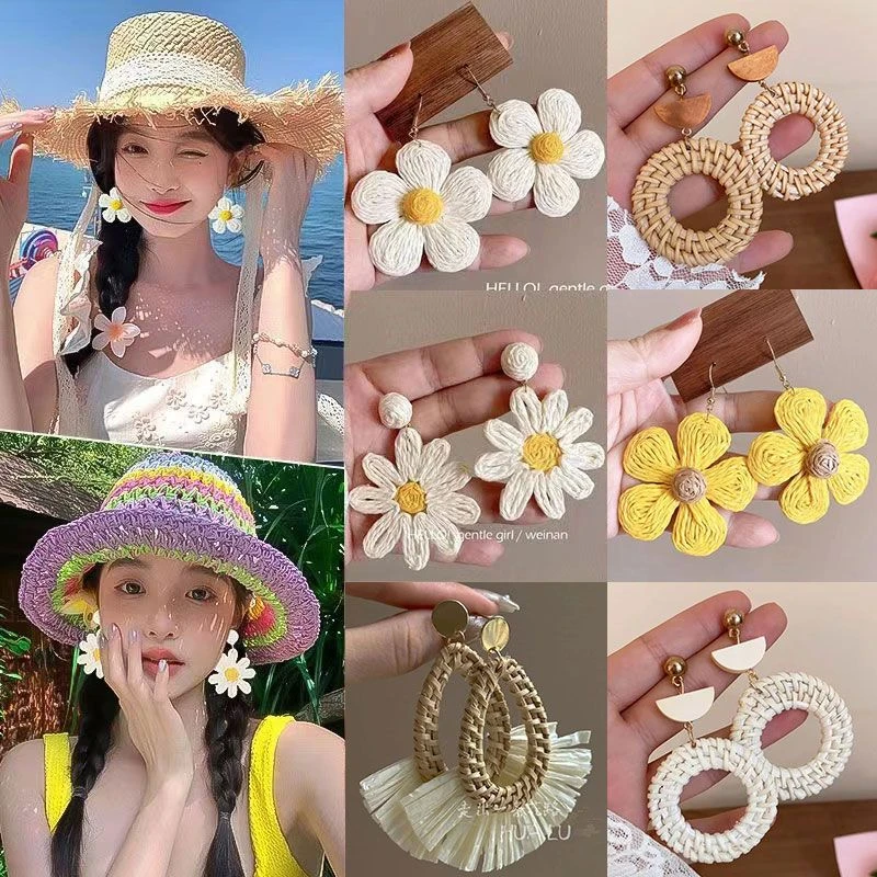 度假岛屿~手工太阳花耳环新款个性夸张大花朵耳坠小众设计感耳钉