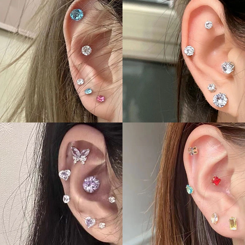 合金耳饰 华子耳钉 爆闪彩色耳钉简约新款养耳洞耳钉饰品