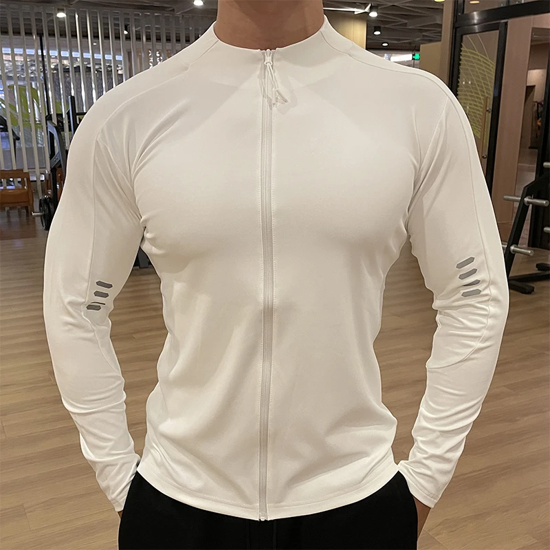 健身外套男秋季透气弹力速干紧身长袖无帽拉链休闲夹克运动训练服